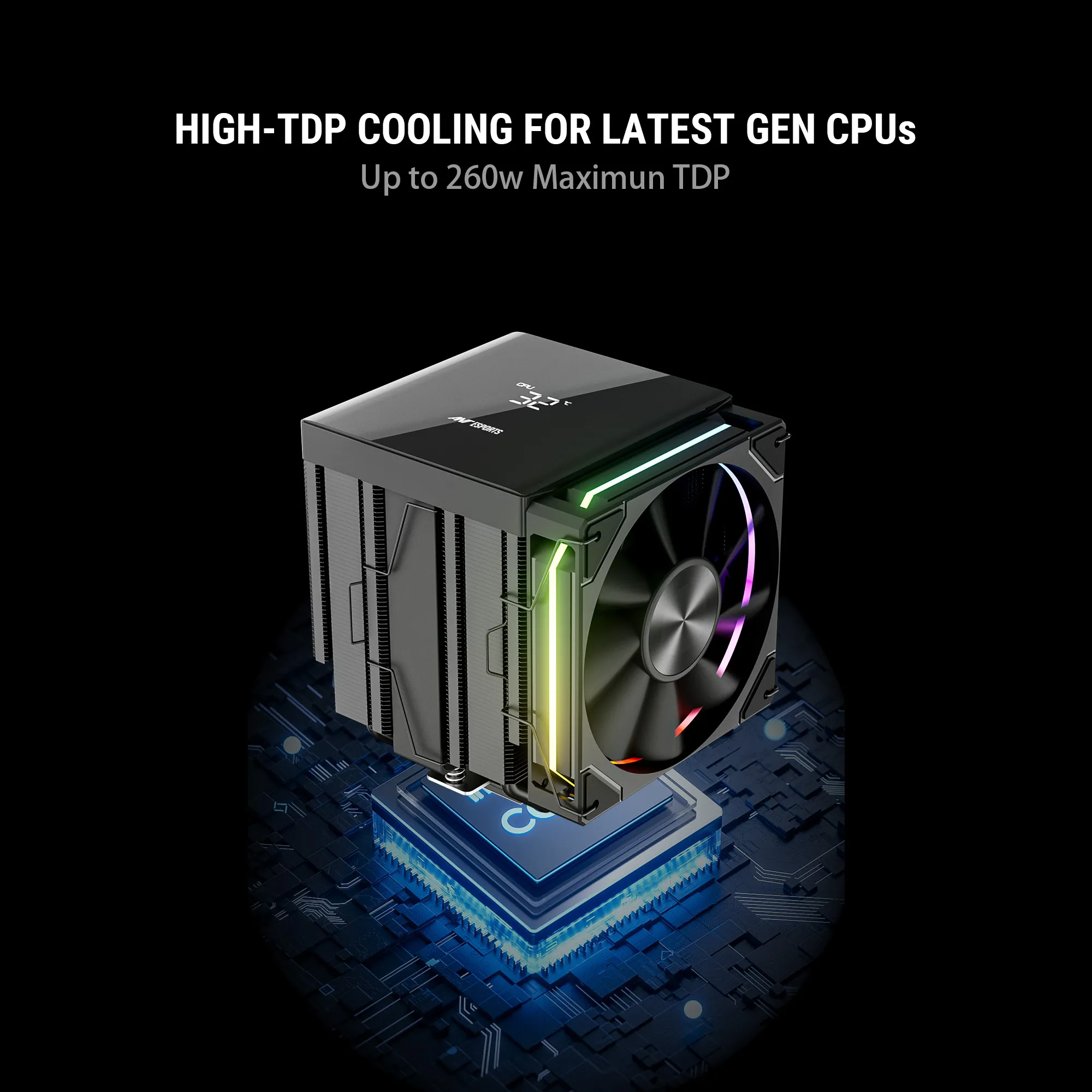 Ant Esports CPU Cooler Air V8 Digital ARGB view 4